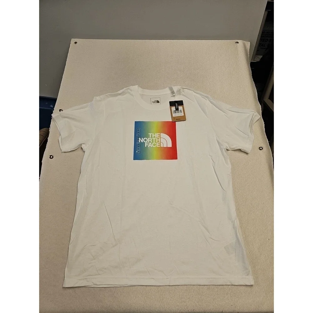 The North Face Mens XXL White Rainbow Box Logo Graphic T-Shirt NF0A4M8G